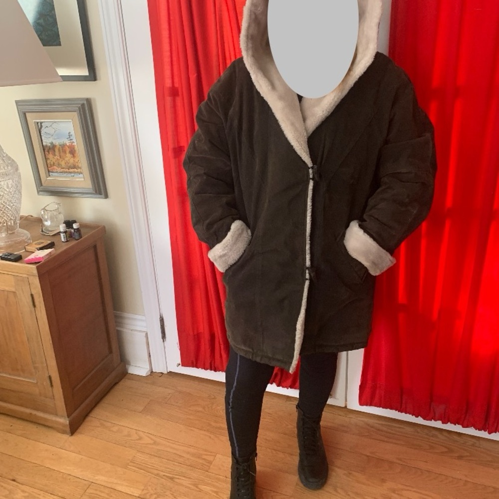 Women's Vintage Brown Suede Reversible Hooded Jacket